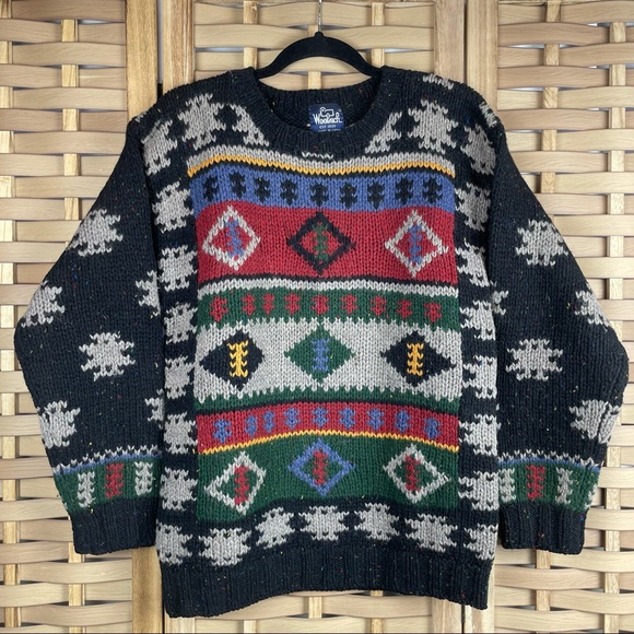 Woolrich Other - WOOLRICH Vintage 100% Pure Wool Diamond Tribal Thick Winter Crewneck Sweater